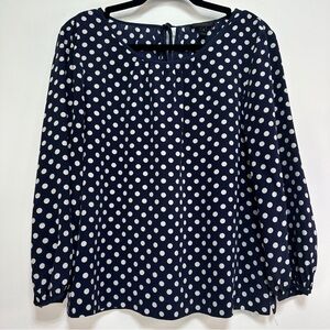 J. Crew Navy White Polka Dot Silk Blouse Size 8 ¾ Sleeve Classic Print Trend